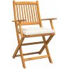 Fällbara Trädgårdsstolar med Vita Kuddar 2st Solid Akacia Trä vidaXL 57.5 x 49 x 92 cm – miniatyr 4