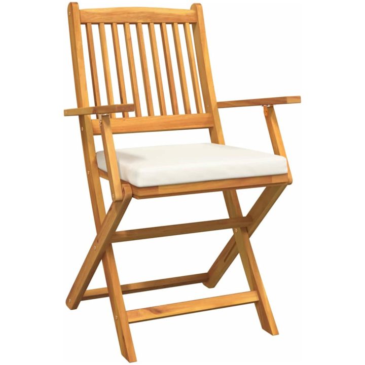 Fällbara Trädgårdsstolar med Vita Kuddar 2st Solid Akacia Trä vidaXL 57.5 x 49 x 92 cm – bild 4