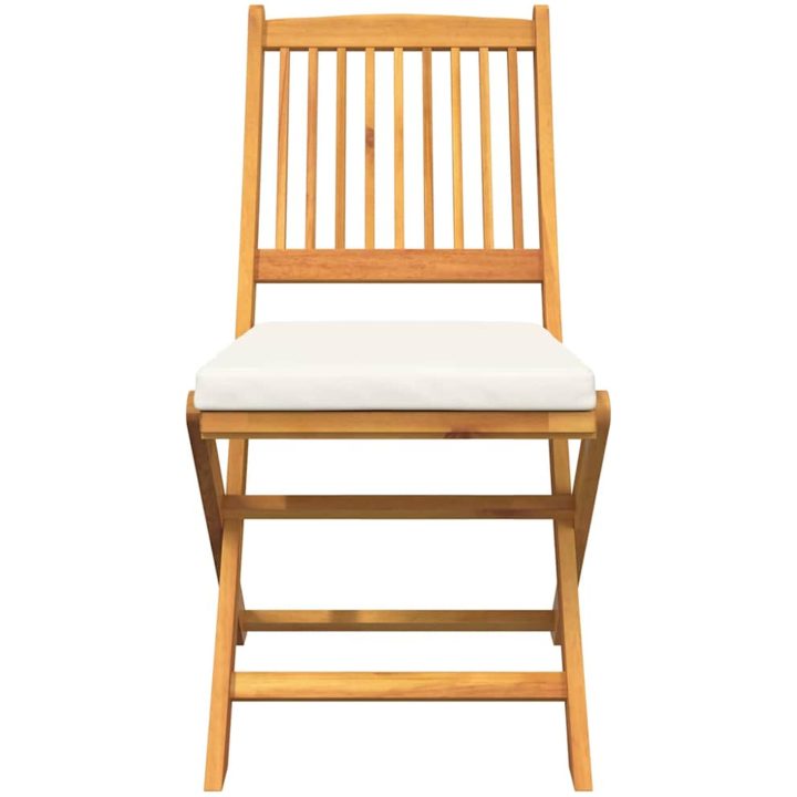 Fällbara Trädgårdsstolar med Vita Kuddar 2st Solid Akacia Trä vidaXL 57.5 x 49 x 92 cm – bild 5