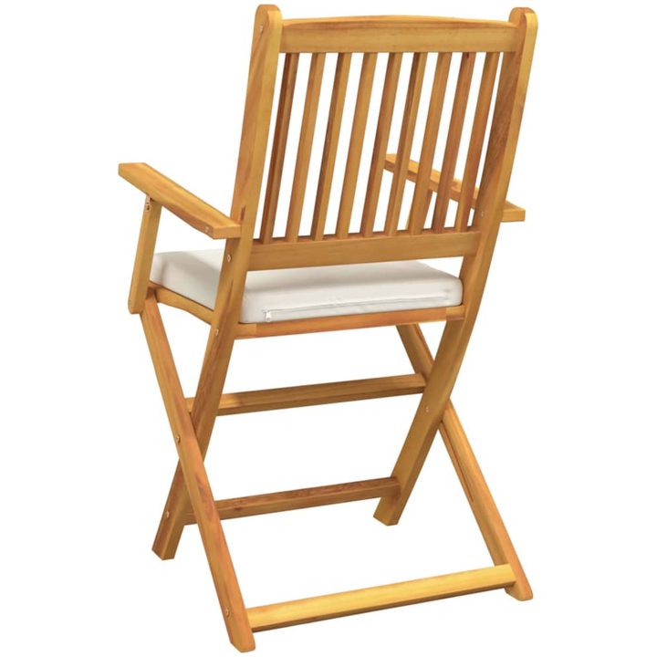 Fällbara Trädgårdsstolar med Vita Kuddar 2st Solid Akacia Trä vidaXL 57.5 x 49 x 92 cm – bild 7