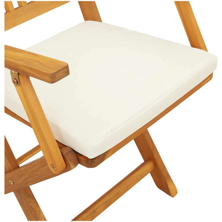 Fällbara Trädgårdsstolar med Vita Kuddar 2st Solid Akacia Trä vidaXL 57.5 x 49 x 92 cm – bild 8