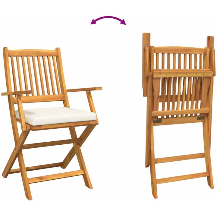 Fällbara Trädgårdsstolar med Vita Kuddar 2st Solid Akacia Trä vidaXL 57.5 x 49 x 92 cm – bild 10