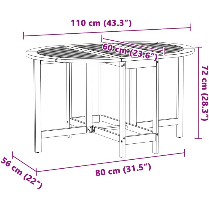 Fällbart Fjärilsbord till Trädgården 110x60x72 cm i Massivt Akaciaträ Ovalt vidaXL Medium – bild 11