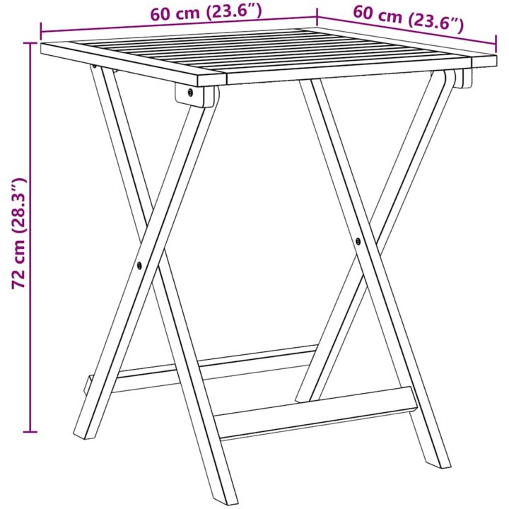 Fällbart trädgårdsbord Fyrkantigt Massivt trä Akacia vidaXL 60 x 60 x 72 cm – bild 11