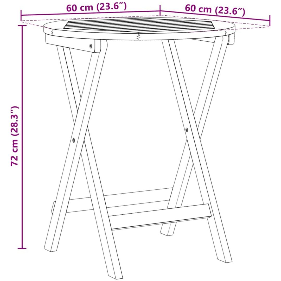 Fällbart trädgårdsbord Rund Massivt Akaciaträ vidaXL ⌀60 x 72 cm – bild 11