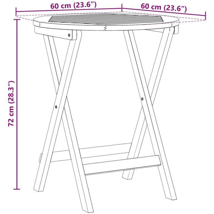 Fällbart trädgårdsbord Rund Massivt Akaciaträ vidaXL ⌀60 x 72 cm – bild 11