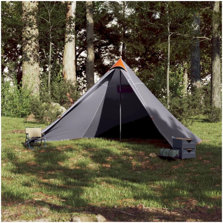 Familjetält tipi 7 person grå och orange vattentätt vidaXL – bild 3
