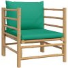 Fåtölj för trädgården med grön dyna bambu vidaXL – miniatyr 2