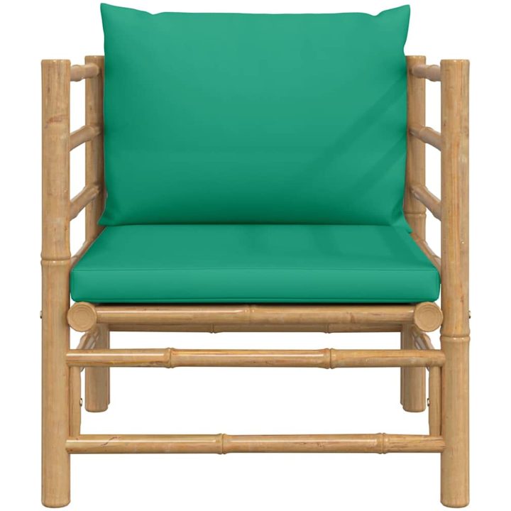 Fåtölj för trädgården med grön dyna bambu vidaXL – bild 3