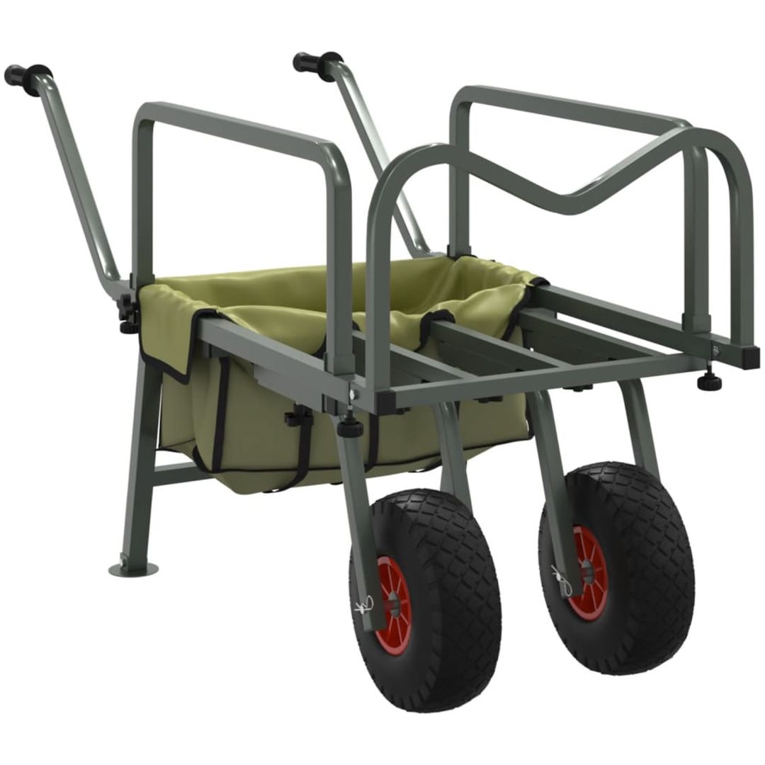 Fiskevagn grön med 2 hjul pulverlackerat stål vidaXL (135 - 145) x 55 x 70 cm – bild 2