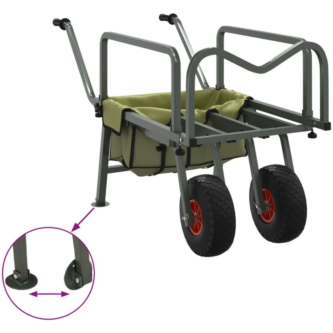 Fiskevagn grön med 2 hjul pulverlackerat stål vidaXL (135 - 145) x 55 x 70 cm – bild 8