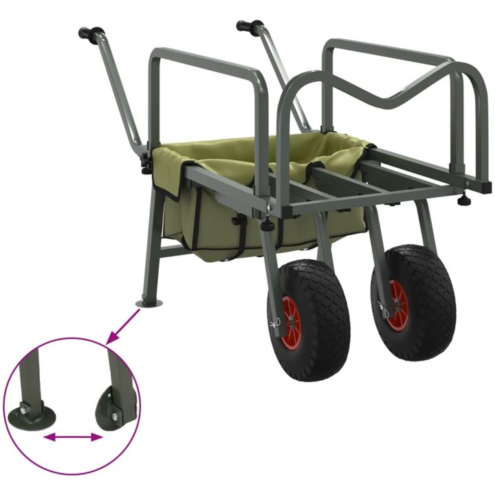 Fiskevagn grön med 2 hjul pulverlackerat stål vidaXL (135 - 145) x 55 x 70 cm – bild 8