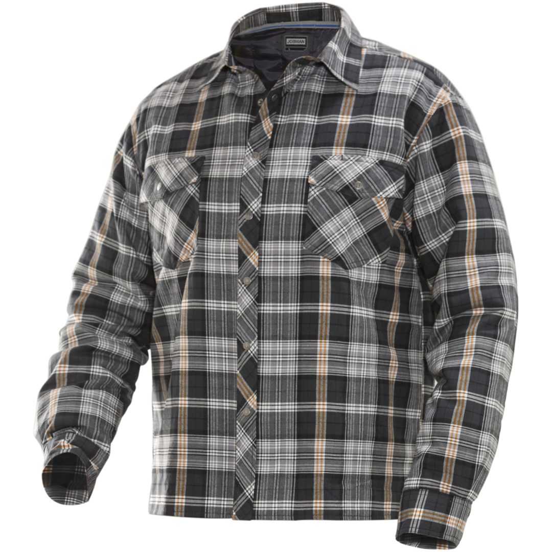 Fodrad Flanellskjorta 5157 Functional Mörkgrå/Orange Jobman XXXL