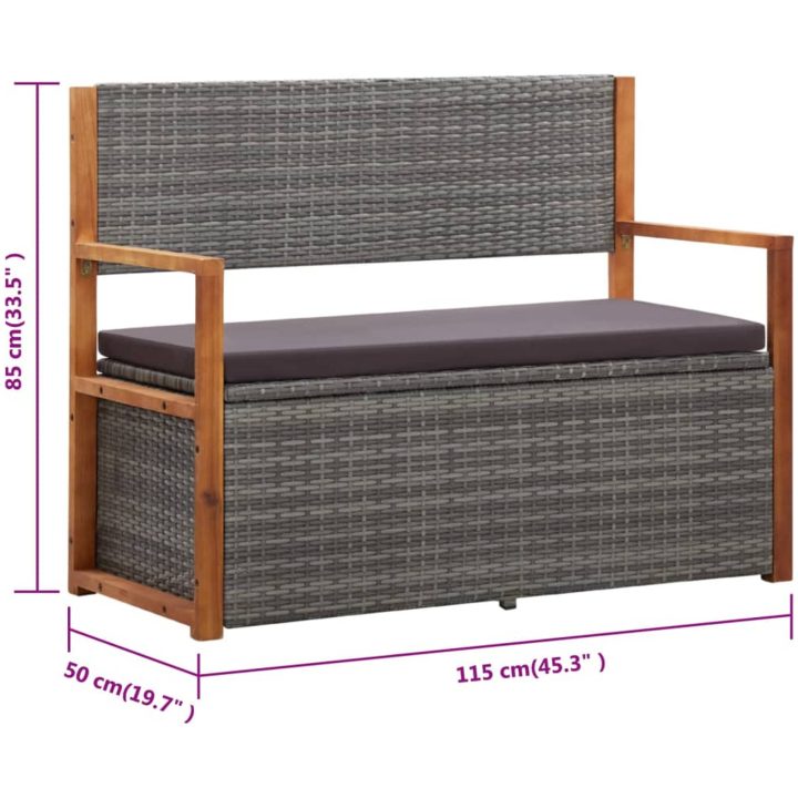 Förvaringsbänk 115 cm konstrotting och massivt akaciaträ grå vidaXL – bild 9