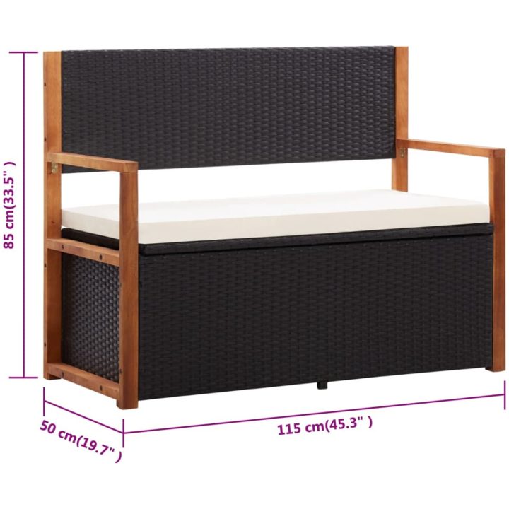Förvaringsbänk 115 cm konstrotting och massivt akaciaträ vidaXL – bild 9