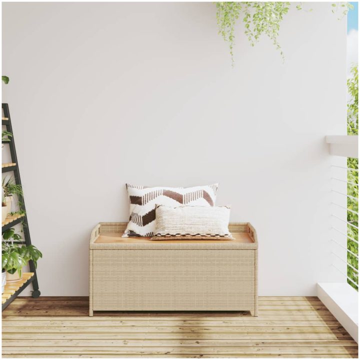 Förvaringsbänk beigemix konstrotting massiv akacia vidaXL 100 x 50 x 52 cm – bild 3