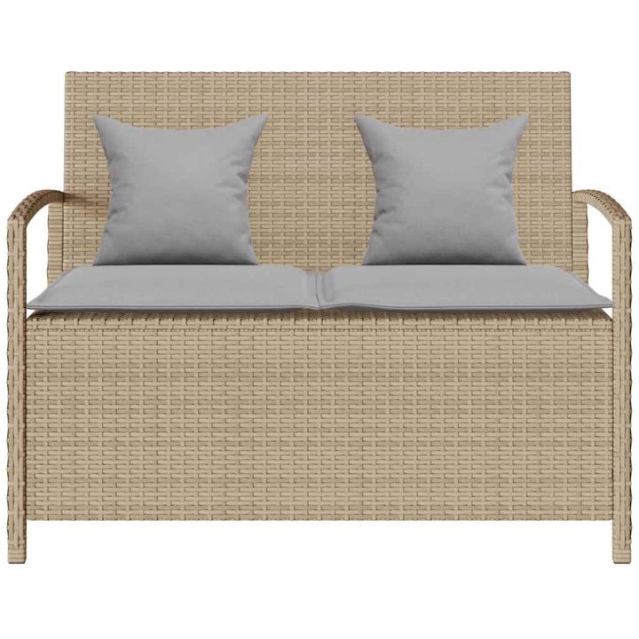 Förvaringsbänk för trädgård med dyna beige konstrotting vidaXL – bild 4