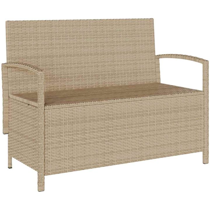 Förvaringsbänk för trädgård med dyna beige konstrotting vidaXL – bild 5