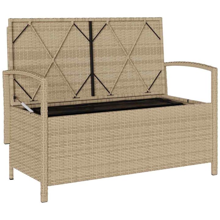 Förvaringsbänk för trädgård med dyna beige konstrotting vidaXL – bild 6