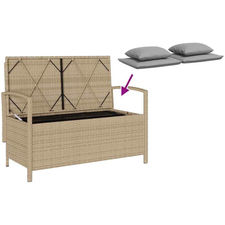 Förvaringsbänk för trädgård med dyna beige konstrotting vidaXL – bild 9