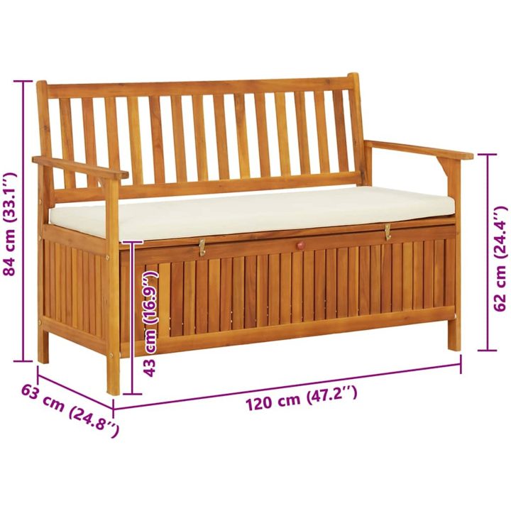 Förvaringsbänk för trädgården akaciaträ vidaXL 120 x 63 x 84 cm – bild 10