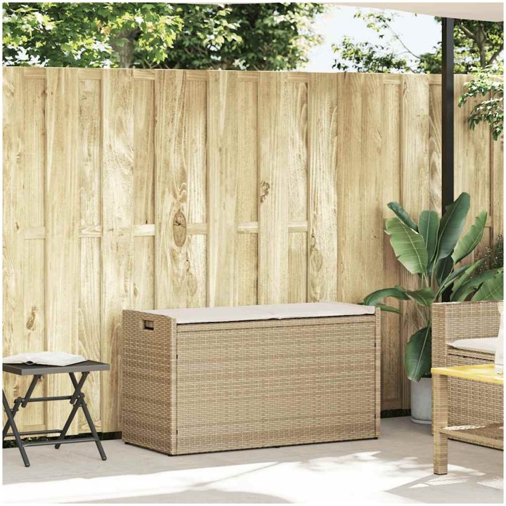 Förvaringsbänk för utomhusbruk dyna beige 100 cm konstrotting vidaXL – bild 2