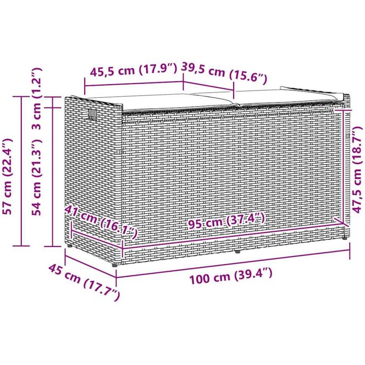 Förvaringsbänk för utomhusbruk dyna beige 100 cm konstrotting vidaXL – bild 11