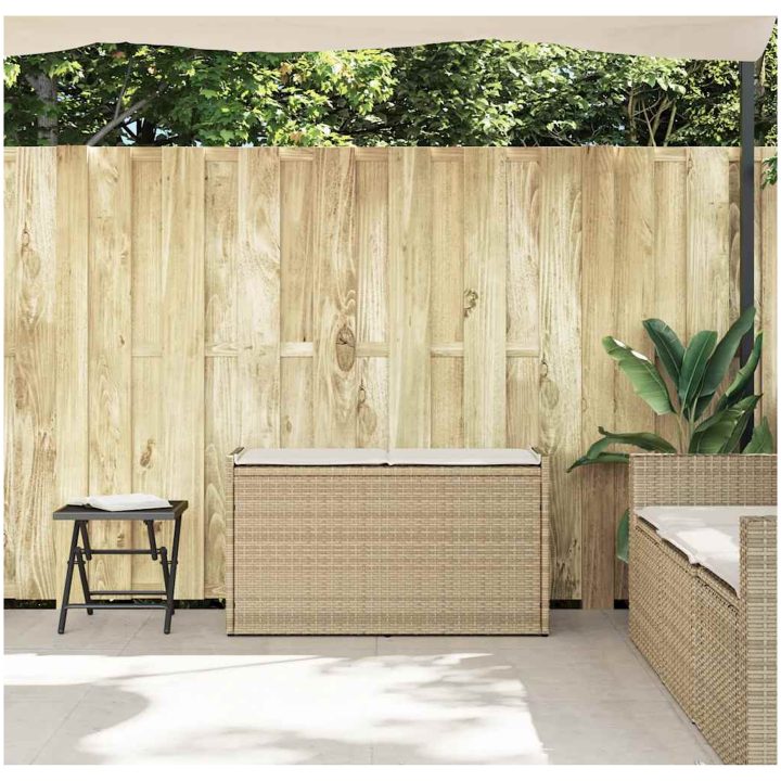 Förvaringsbänk för utomhusbruk dyna beige 100 cm konstrotting vidaXL – bild 3