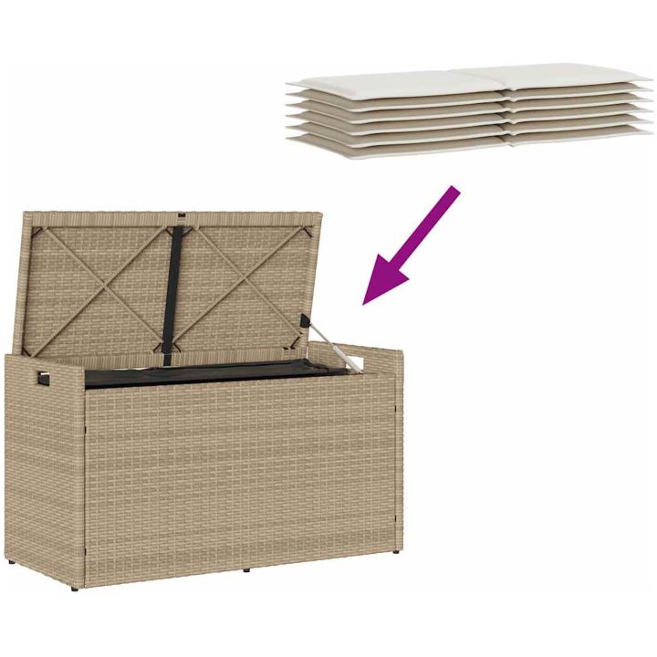 Förvaringsbänk för utomhusbruk dyna beige 100 cm konstrotting vidaXL – bild 7