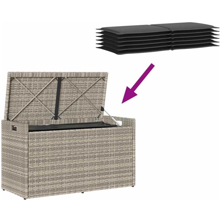 Förvaringsbänk för utomhusbruk dyna ljusgrå 100 cm konstrotting vidaXL – bild 7