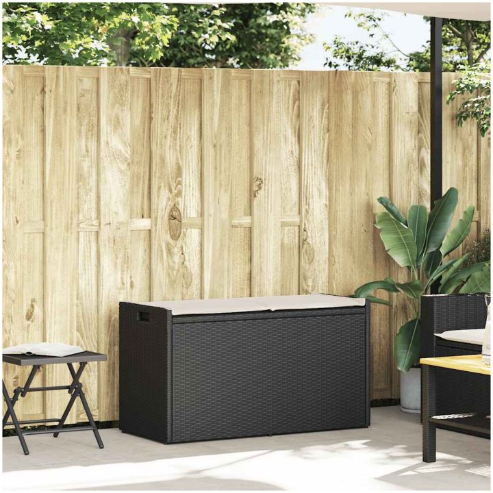 Förvaringsbänk för utomhusbruk dyna svart 100 cm konstrotting vidaXL – bild 2