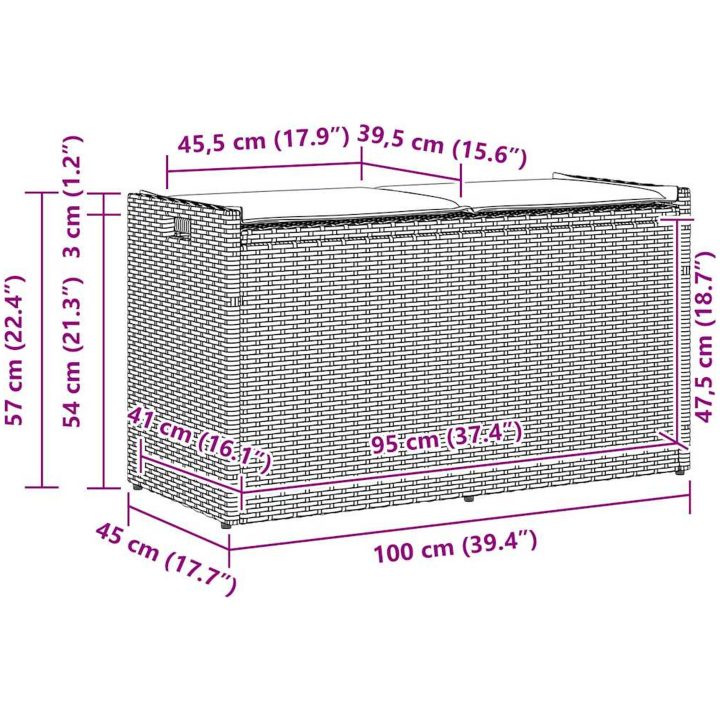 Förvaringsbänk för utomhusbruk med dyna grå 100 cm konstrotting vidaXL – bild 11