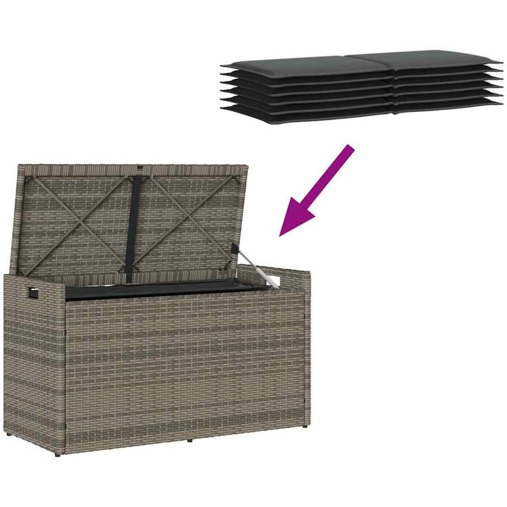 Förvaringsbänk för utomhusbruk med dyna grå 100 cm konstrotting vidaXL – bild 7