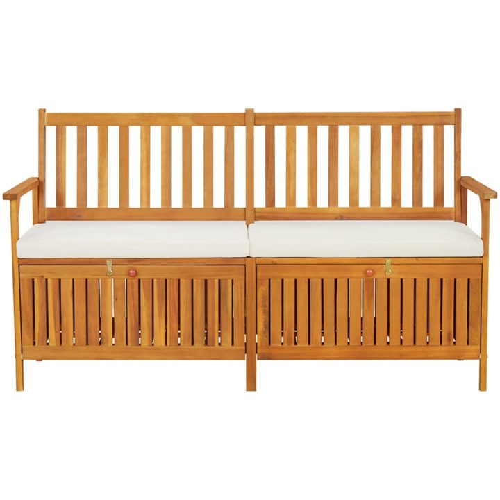 Förvaringsbänk med dyna 170 cm massivt akaciaträ vidaXL 148 x 62 x 84 cm – bild 2