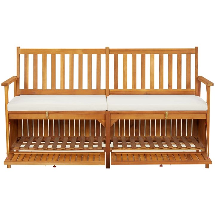 Förvaringsbänk med dyna 170 cm massivt akaciaträ vidaXL 148 x 62 x 84 cm – bild 3