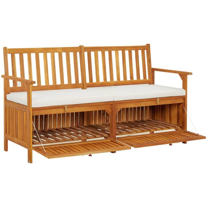 Förvaringsbänk med dyna 170 cm massivt akaciaträ vidaXL 148 x 62 x 84 cm – bild 4