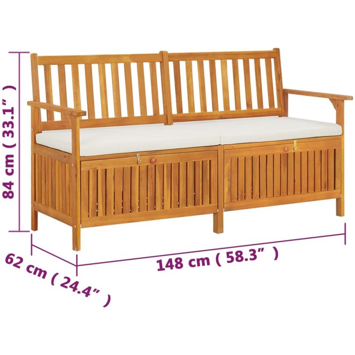 Förvaringsbänk med dyna 170 cm massivt akaciaträ vidaXL 148 x 62 x 84 cm – bild 9