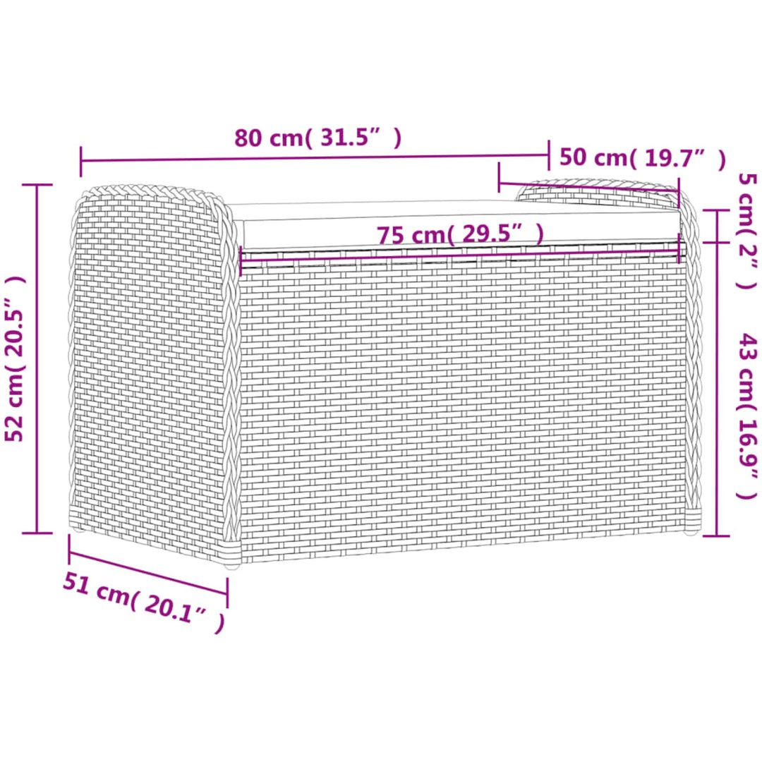 Förvaringsbänk med dyna brun konstrotting vidaXL 80 x 51 x 52 cm – bild 11