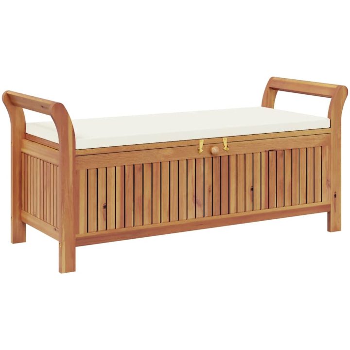 Förvaringsbänk med dyna för trädgård 126 cm massiv akacia vidaXL 126 x 50 x 60 cm – bild 2