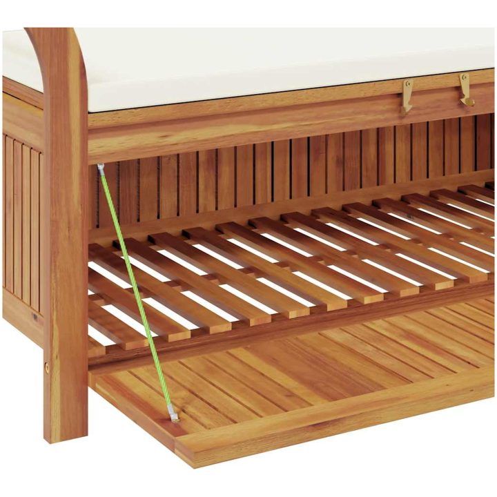 Förvaringsbänk med dyna för trädgård 126 cm massiv akacia vidaXL 126 x 50 x 60 cm – bild 12