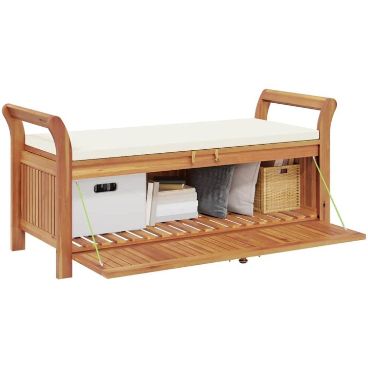 Förvaringsbänk med dyna för trädgård 126 cm massiv akacia vidaXL 126 x 50 x 60 cm – bild 4