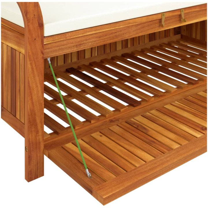 Förvaringsbänk med dyna för trädgård 126 cm massiv akacia vidaXL 126 x 50 x 60 cm – bild 8
