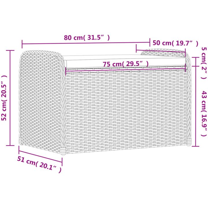 Förvaringsbänk med dyna grå konstrotting vidaXL 80 x 51 x 52 cm – bild 11