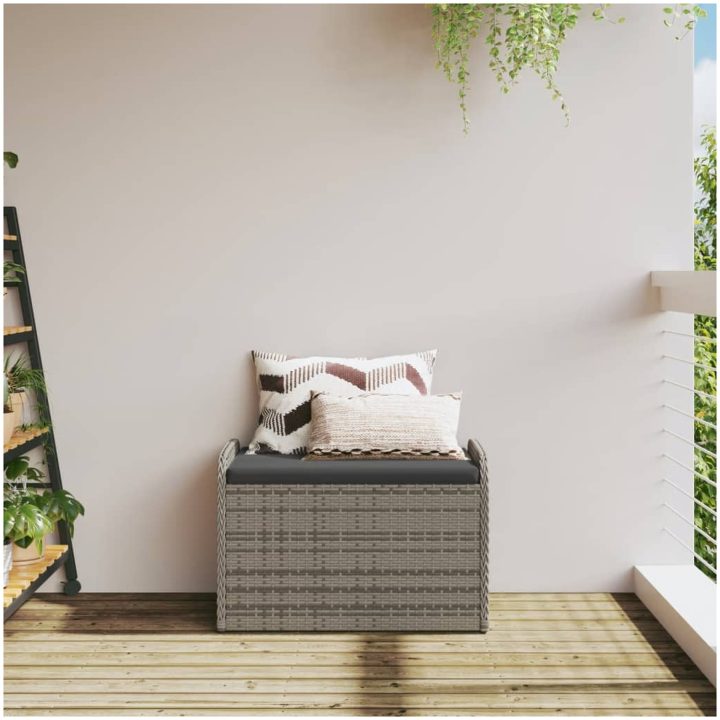 Förvaringsbänk med dyna grå konstrotting vidaXL 80 x 51 x 52 cm – bild 3