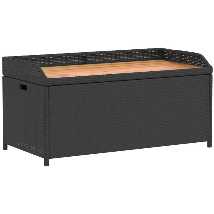 Förvaringsbänk svart konstrotting massiv akacia vidaXL 100 x 50 x 52 cm – bild 2