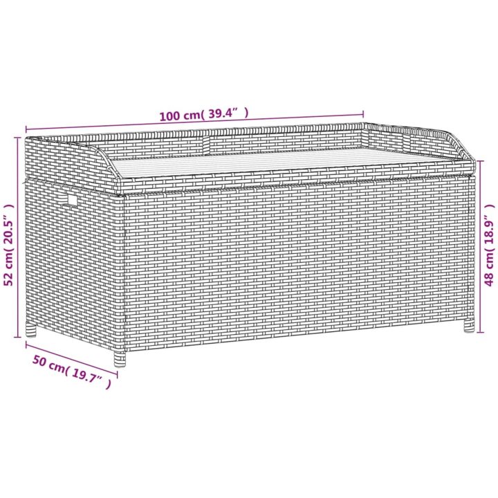 Förvaringsbänk svart konstrotting massiv akacia vidaXL 100 x 50 x 52 cm – bild 11