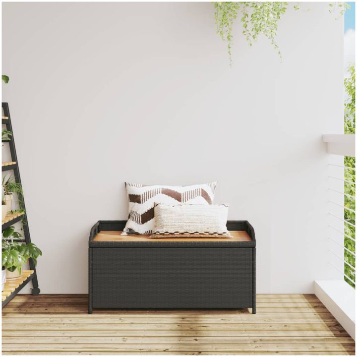 Förvaringsbänk svart konstrotting massiv akacia vidaXL 100 x 50 x 52 cm – bild 3