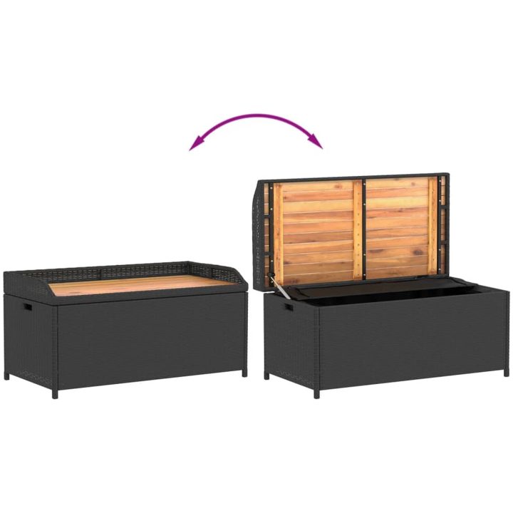 Förvaringsbänk svart konstrotting massiv akacia vidaXL 100 x 50 x 52 cm – bild 7