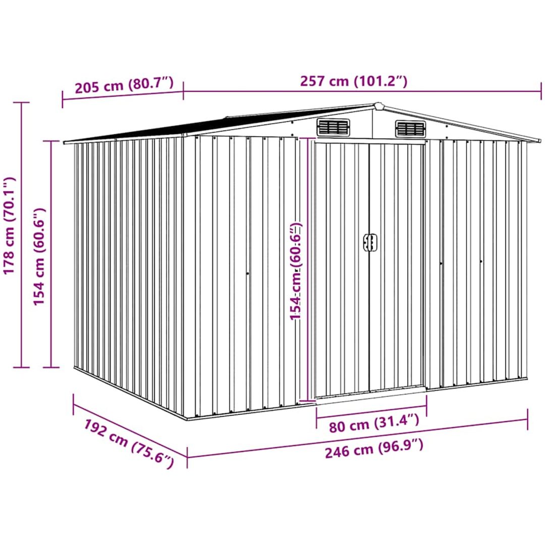 Förvaringsbod antracit stål 257x205x178 cm vidaXL – bild 11