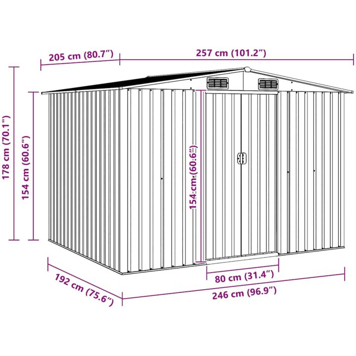 Förvaringsbod antracit stål 257x205x178 cm vidaXL – bild 11